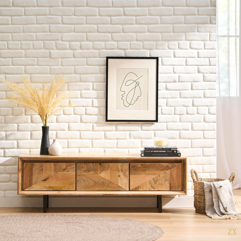 Console WOODEN & IRON TV-BOARD, meuble multimédia, tiroir de rangement, Mid-Century, moderne