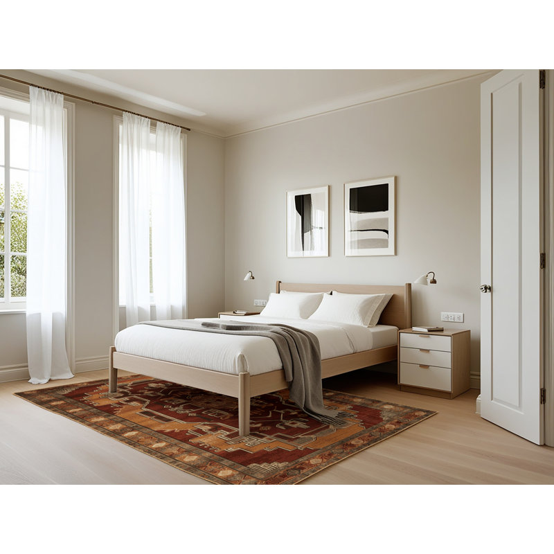 Tapis art déco brun lavable à la machine, Rectangle 5 pi x 7 pi