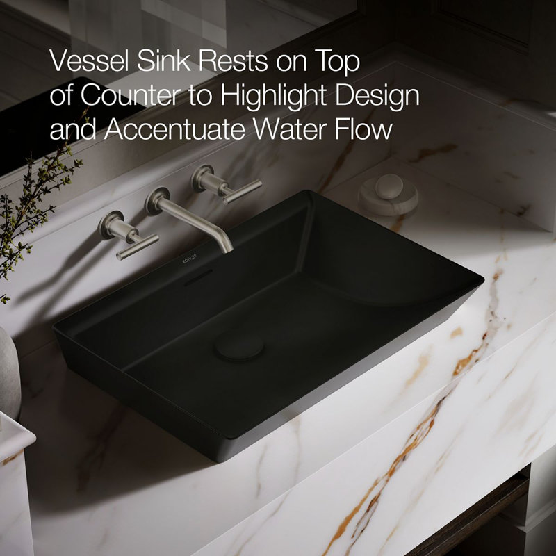 Brazn Rectangle Vessel Bathroom Sink, Honed Black, Honed Black