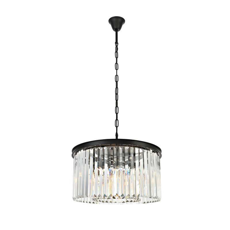Lustre cylindrique unique à 8 lumières Yazmin, Cristal (transparent), H 13,5 po x l 31,5 po x P 31,5 po, Brun moka