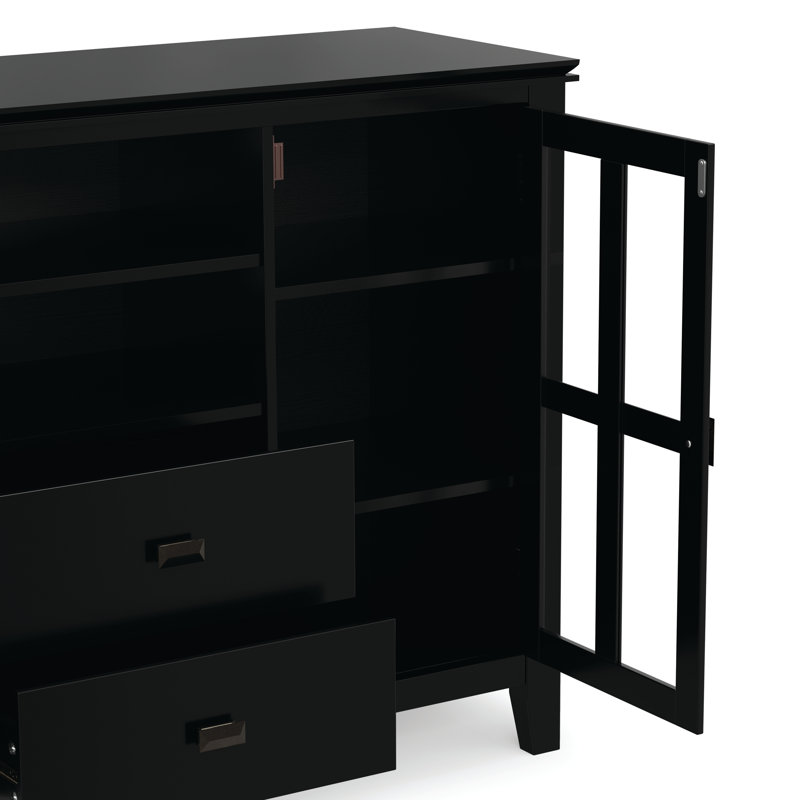 Meuble télé haut en bois massif Artisan, Noir