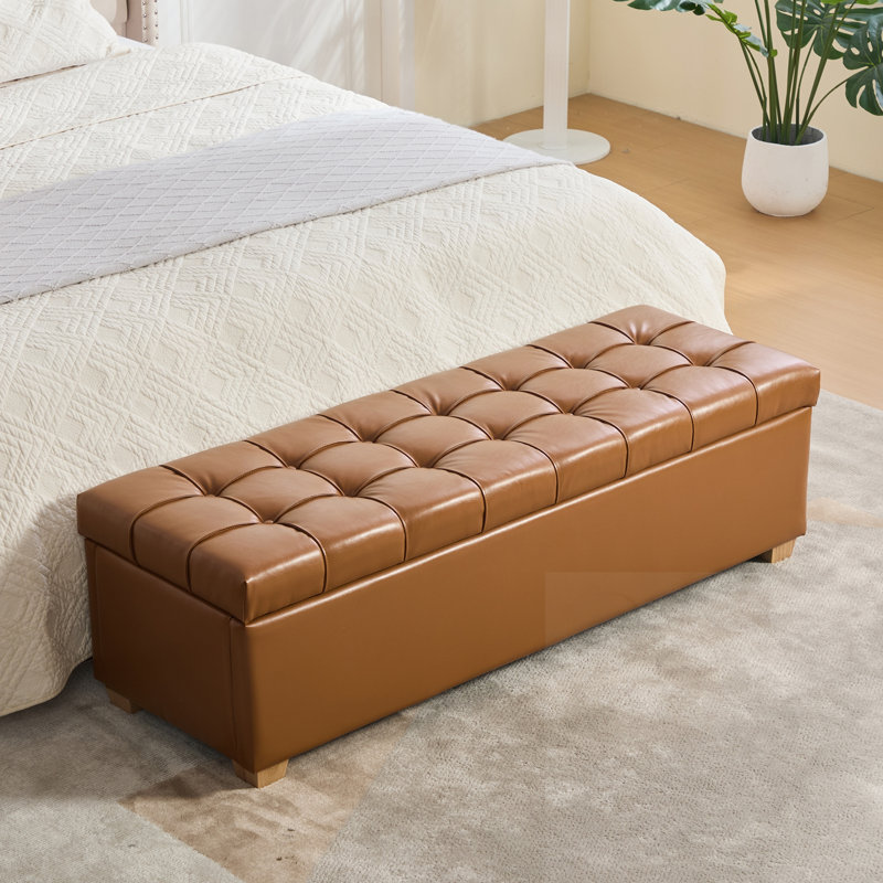 Banc de rangement capitonné et rabattable avec pieds, Brown, Brown