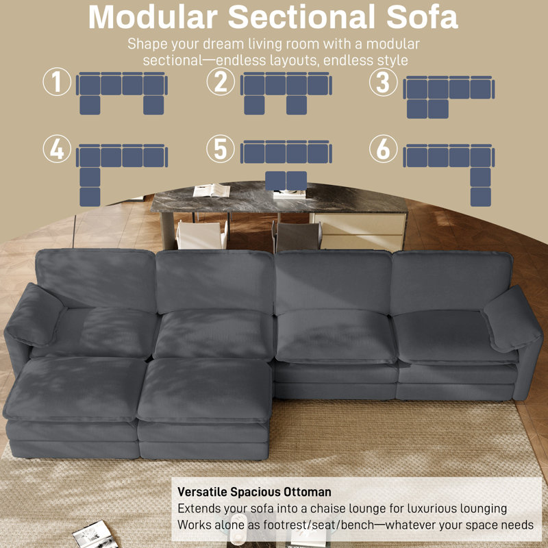 Canapé modulaire en U avec coussins de 6 pièces Kariba, Gris chenille