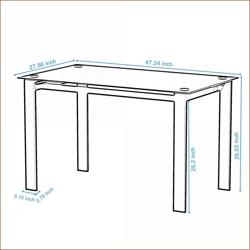 Tables de salle à manger | Mesa de Comedor | Pieds rectangulaires modernes en verre trempé noir moderne de 47 pouces pour les petits espaces de cuisine | Verre