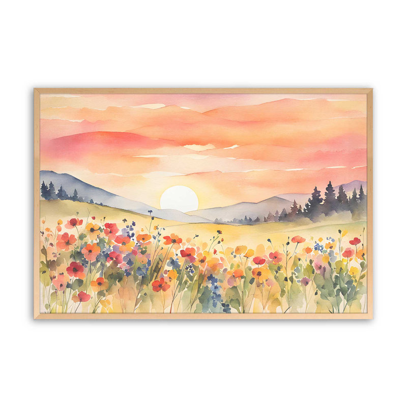 Imprimé Rolling Hills and Wildflowers, Cadre photo simple érable brut, H 17 po x l 21 po