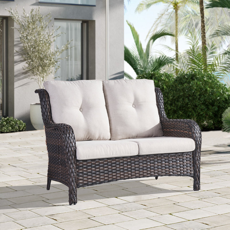Bonia 51.18'' Wide Straight Loveseat with Cushions, Beige, Brown