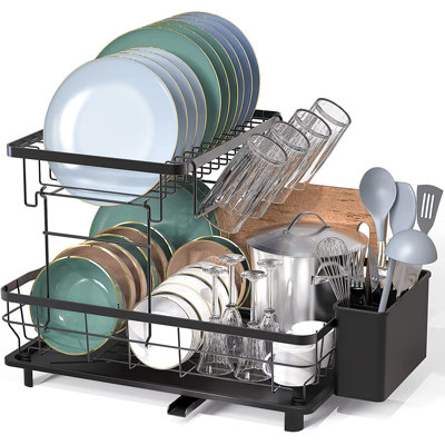 Large Dish Drying Rack With Drainboard, 2 Tier Stainless Steel Drying Racks For Kitchen Counter,Detachable Dish Drainer Organizer Shelf With Utensil H -  BEAUTY DEPOT, HJX-660