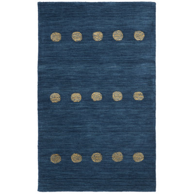 Tapis bleu en laine tissé à la main à pois Pixley