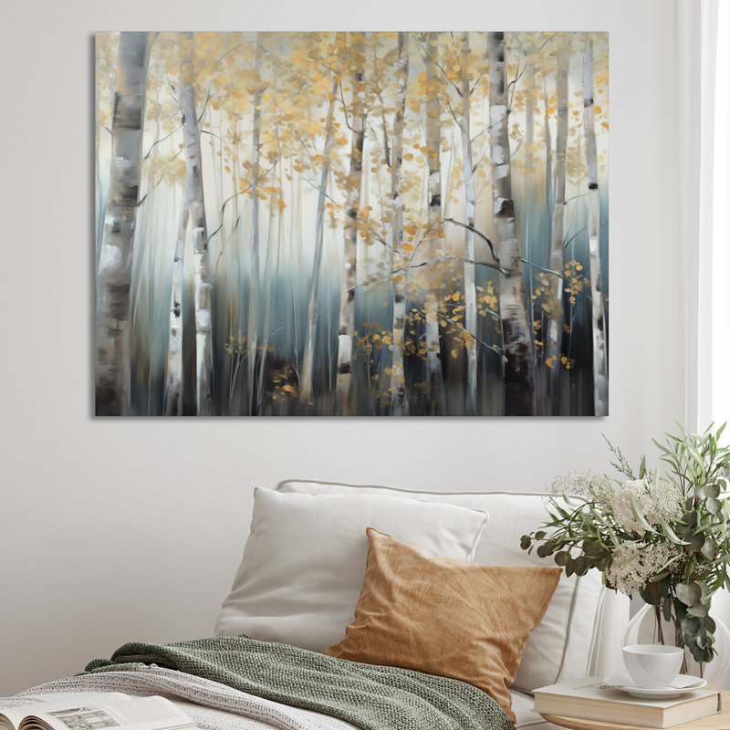 Ruwen Birch Tree Dense Forest V - reproduction d'art sur toile encadrée, H 16 po x l 32 po x P 1 po, Toile tendue