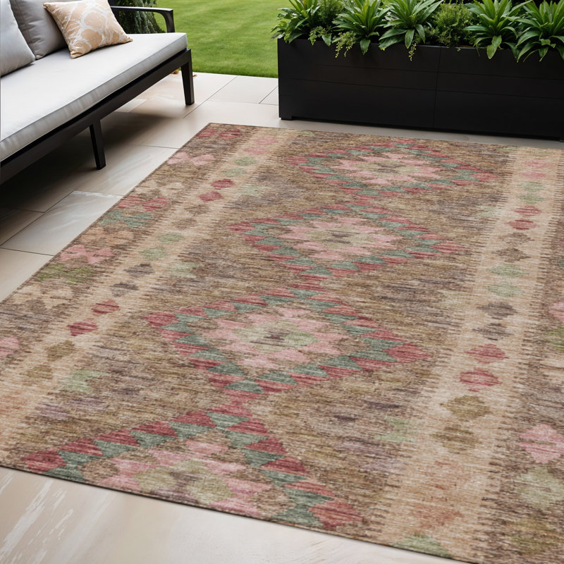 Tapis d'intérieur lavable géométrique brun 5 pi x 8 pi
