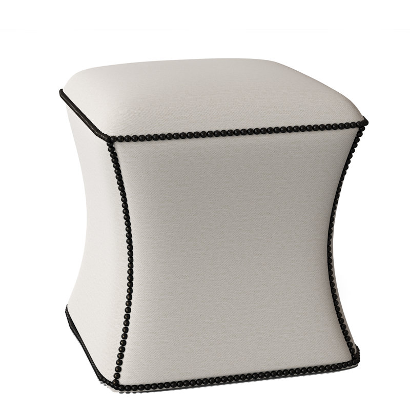 Roscoe Upholstered Pouf, Brass, White/Cream/Grey Boucle 1125-021