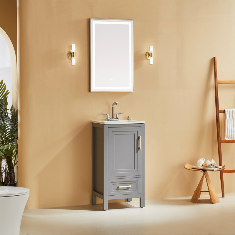 Meuble-lavabo simple autoportant de 18 po avec plateau entièrement assemblé, Gris