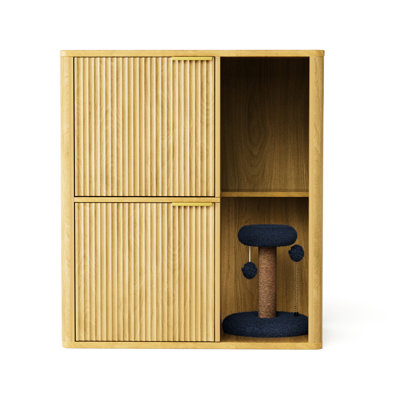 Enceinte en bois pour litière pour chat avec rangement, arbre et boîte à accès facile 31,5 pouces