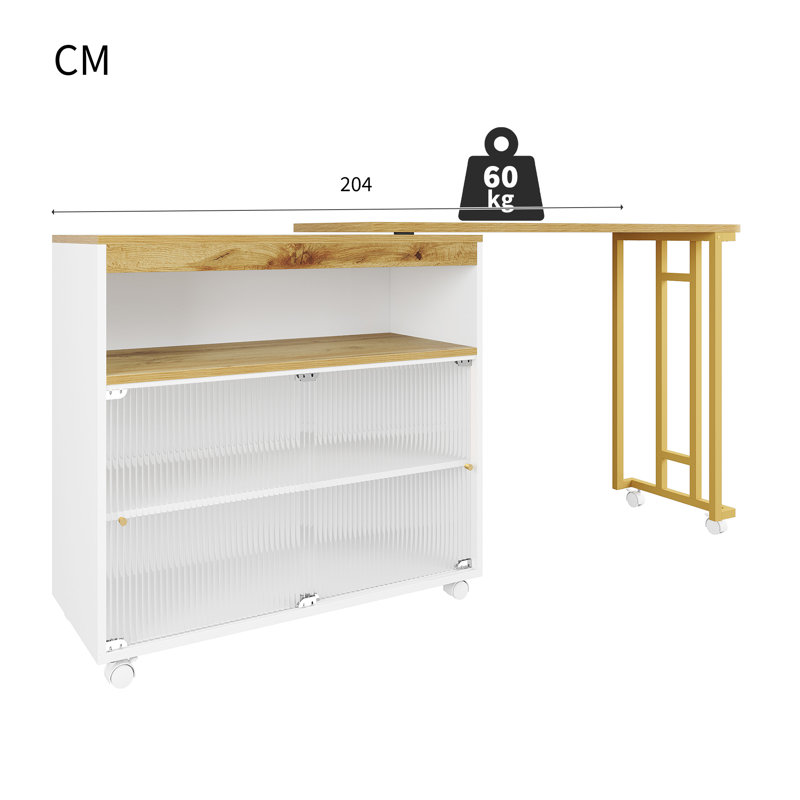 360° Rotating Bar Table With Glass Doors And Led, White