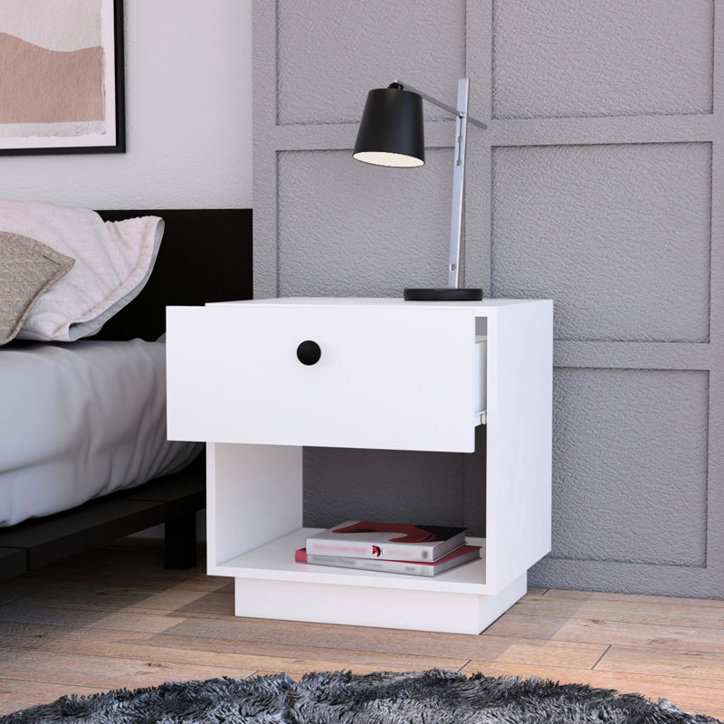 Table de chevet de la chambre à coucher 1 avec grande surface en blanc avec 1 tiroir et suffisamment de rangement pour, Blanc