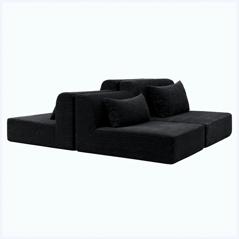 Canapé modulaire 71 pouces pour le salon, Velours côtelé noir
