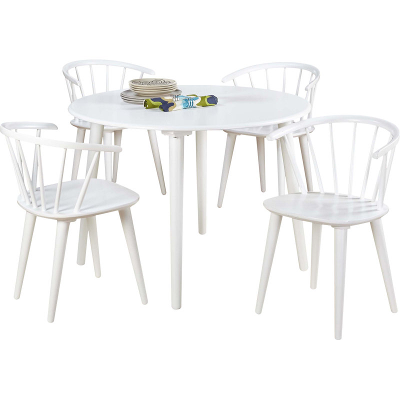 Ensemble de salle à manger Mehmud, Walnut, 5 Pieces: Table, 4 Chairs, Blanc