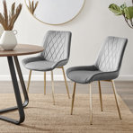 Palermo Velvet Modern Dining Chairs with Tapered Metal Legs & Quilted Diamond Stitching