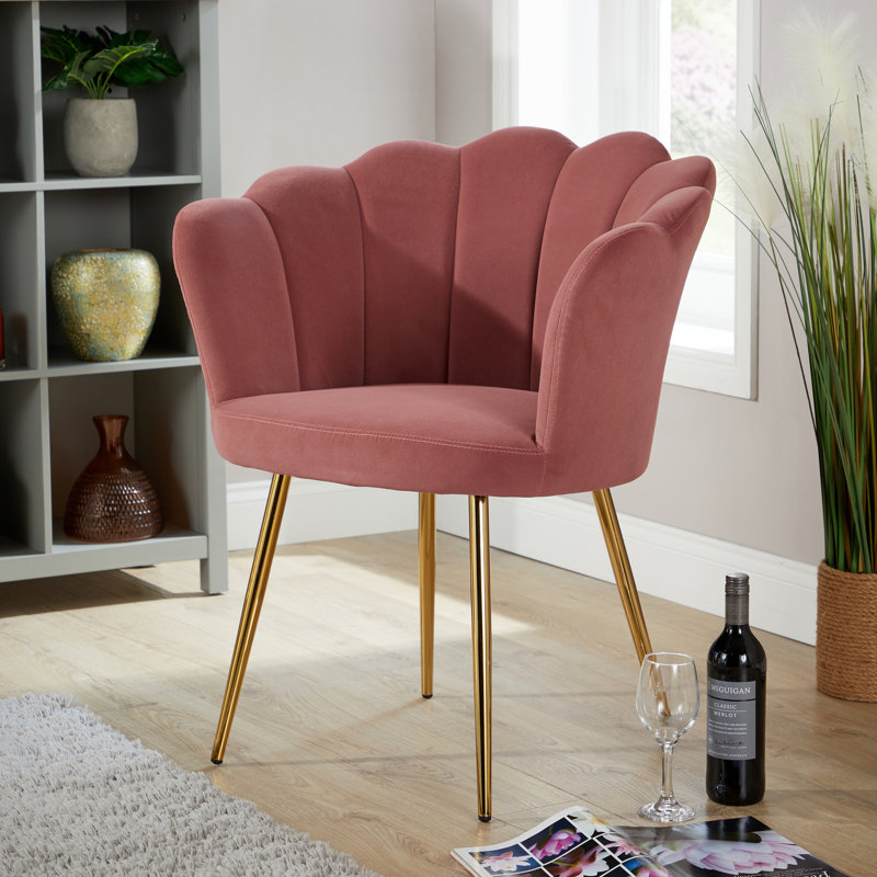 Bruning Scallop Velvet Barrel Accent Chair, Pink