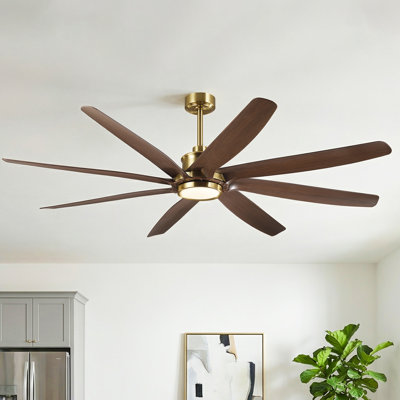 72" 8 - Blade Large Dimmable LED Ceiling Fan With Light And Remote Control, Modern Indoor Outdoor Ceiling Fan For Living Room Bedroom Patio, Quiet 6 Speed Reversible DC Motor, 3 Color Temperatures, Downrod Mount, Sloped Ceiling Compatible