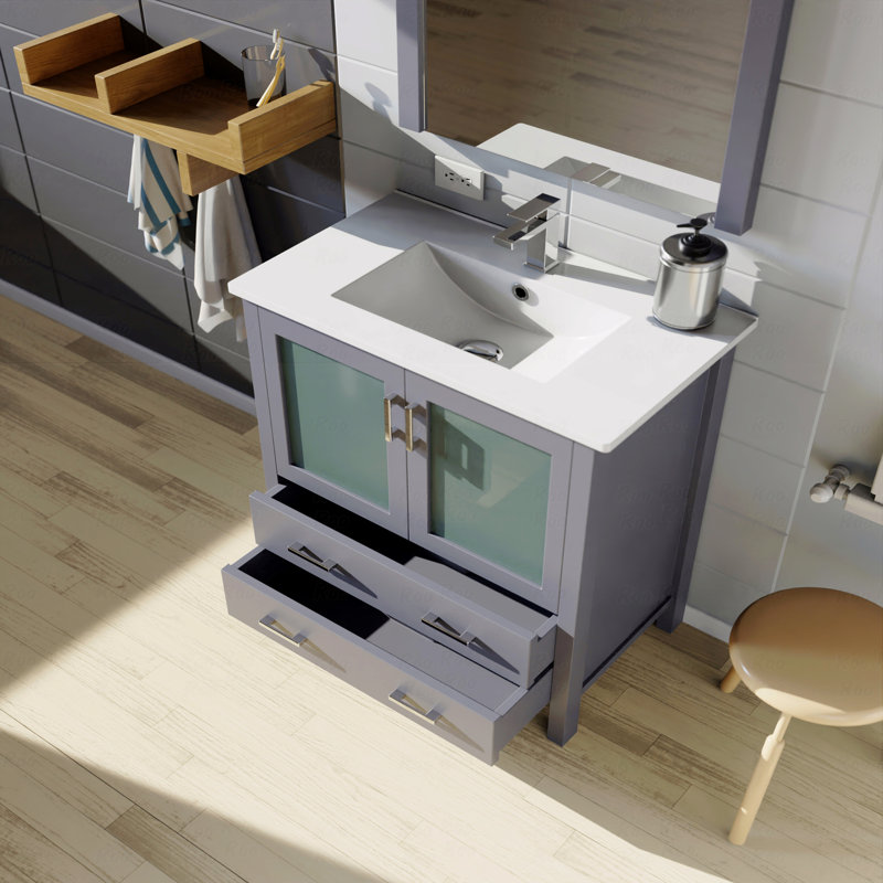 Ensemble de meuble-lavabo simple à simple cuve 30 po de largeur x 18,25 po de profondeur avec comptoir en céramique, Gris
