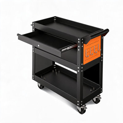 Heavy Duty 4-Tier Rolling Tool Cart - Lockable Drawer, Pegboards, Side Hooks, 350 lbs Metal Utility Storage, Organizer Cabinet for Garage & Workshop, 4-layer single draw