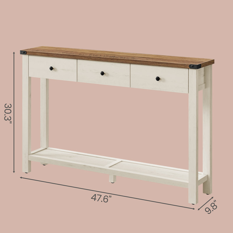 Console Sahaï avec 3 tiroirs, 	Blanc rustique, H 30,3 po x l 47,6 po x P 9,8 po