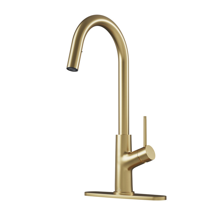 CASAINC 1.8 GPM Single-Handle Pull-Down Kitchen Faucet Single Hole with Deck Plate, Brushed Gold