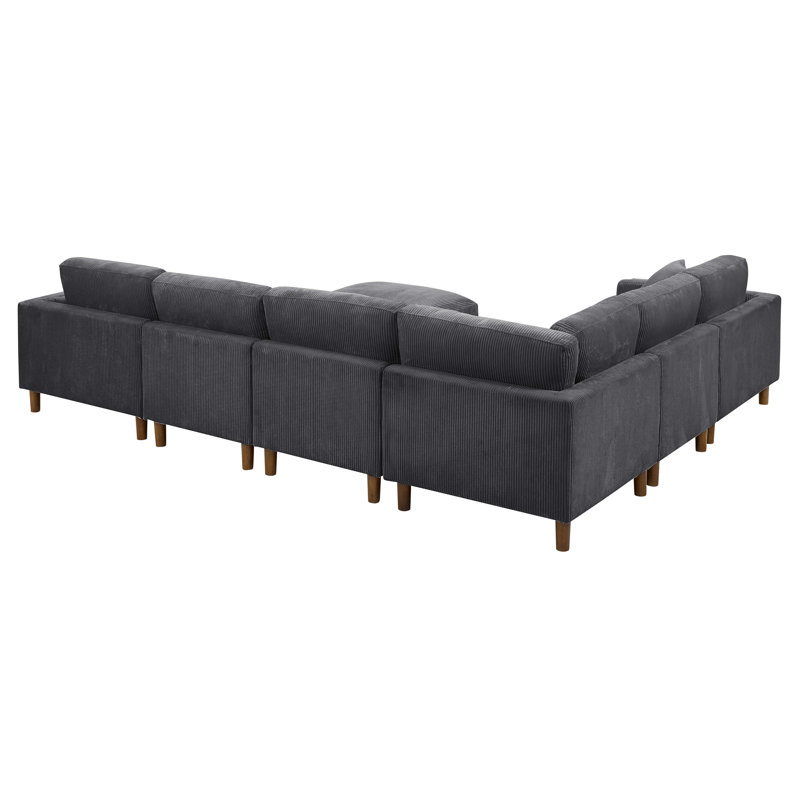 Canapé modulaire réversible avec repose-pieds Morgandy, Velours côtelé gris foncé