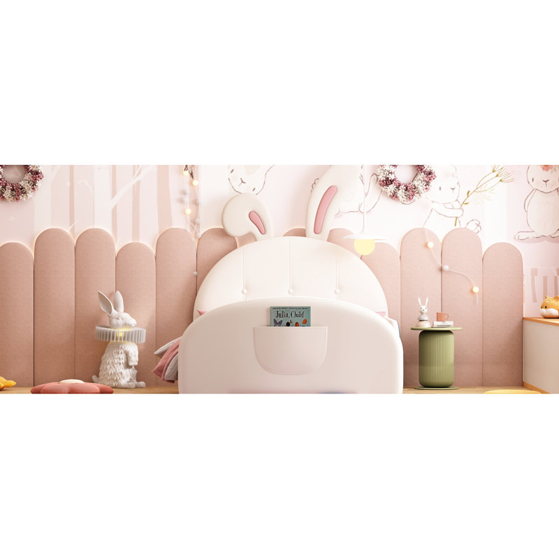 Lit plateforme simple avec aspect et fabrication de lapin adorable - tête de lit blanche et qualité unie, Blanc