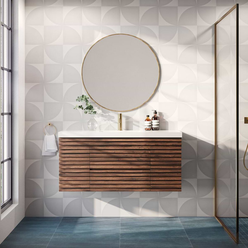 Sonata 48" Single Bathroom Vanity with Integrated White Acrylic Top, Dark Wood