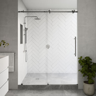 Diamond 68 - 72 x 76" Frameless Sliding Shower Door 3/8" Clear Tempered Glass