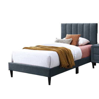 Twin Size Black Linen Upholstered Bed Frame With Channel Tufted Adjustable Headboard, Middle Support Legs, Sturdy Wood Slat Support System, No Box Spring Required, Modern Bedroom Furniture