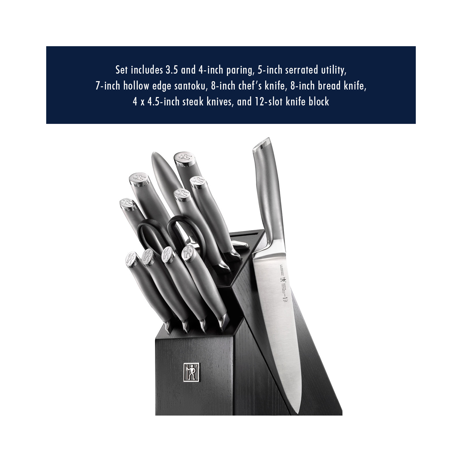 HENCKELS Modernist 13-Piece Knife Set with Block, Chef Knife, Paring Knife, Steak Knife, Black, Stainless Steel