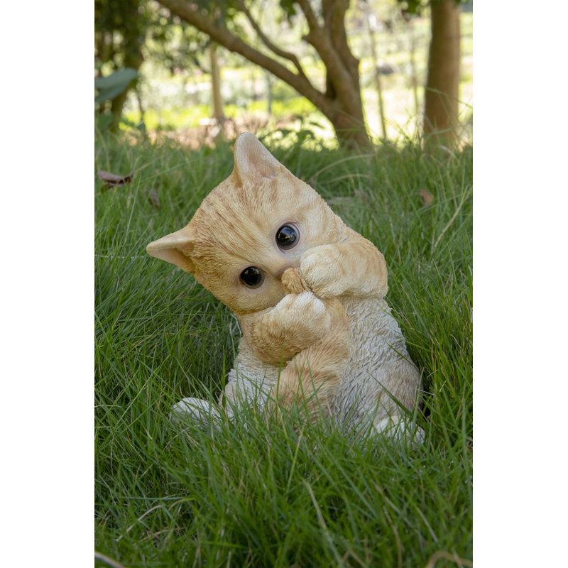 Adorable Orange Tabby Kitten Playing with Tail Garden Statue