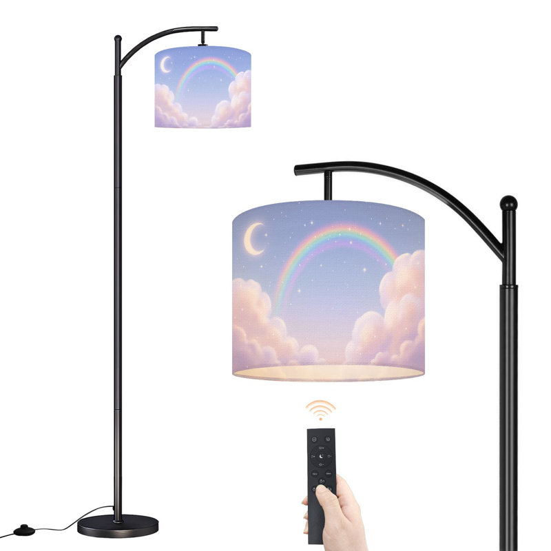 Lampe sur pied à arc avec abat-jour ajustable Arc-en-ciel pastel Arc-en-ciel Croissant de lune Nuage rêveur Doux fantaisie Lampe sur pied 3 températures de couleur à intensité variable Lampe sur pied