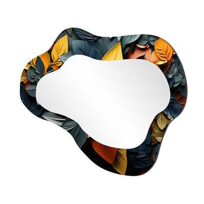 Priester Colorful Leaves Collage IV - Leaves Cloud Wall Mirror, Traditional Asymmetrical Decorative Mirror, Printed Metal Art