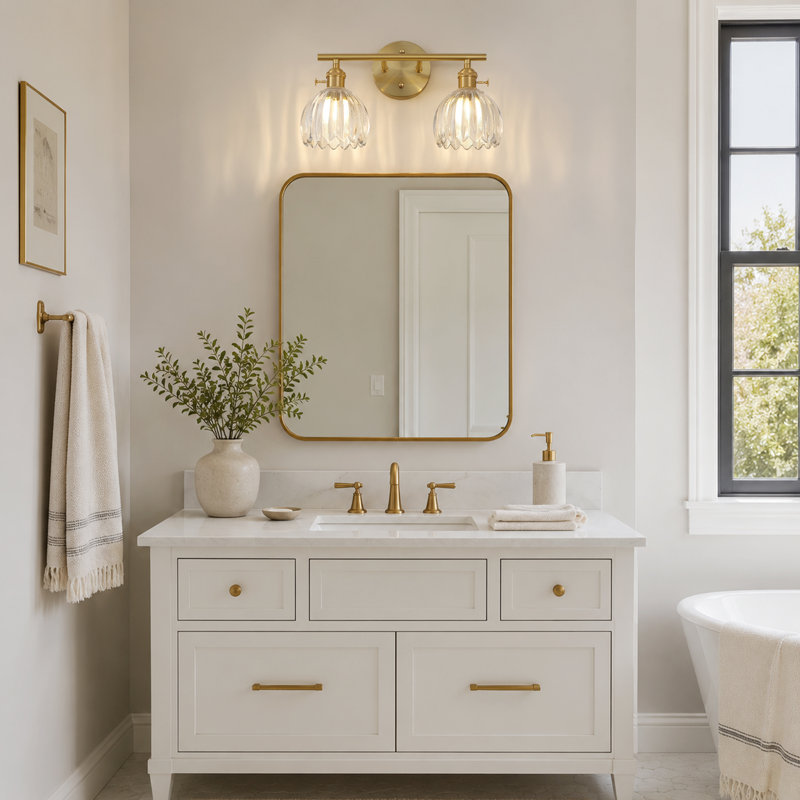 Luminaire de salle de bain à 3 lumières à intensité variable avec abat-jour en forme de tulipe, Laiton brossé, Deux lumières