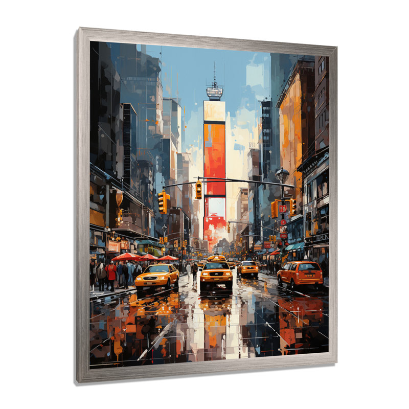 Jaune et gris, art encadré de New York, Cadre simple argenté, H 32 po x l 16 po x P 1 po
