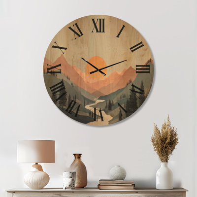 Extra Large Nautical Wood Wall Clock – Summer Sunset in the Mountains