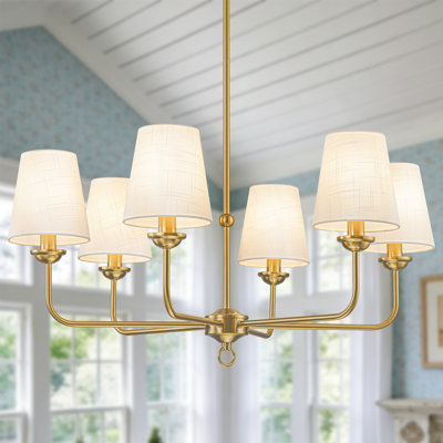 6-Light Classic Transitional Chandelier With White Fabric Shades
