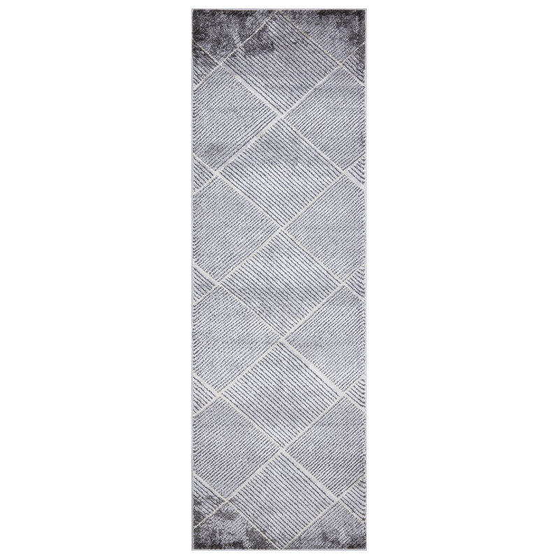 Matrice gris géométrique non gris vieilli, Tapis de couloir 2 pi 3 po x 7 pi 3 po