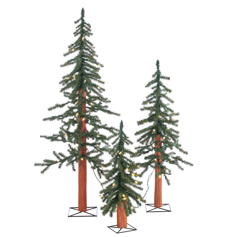 Pre-Lit Alpine Trees With UL LED Lights (Set Of 3)
