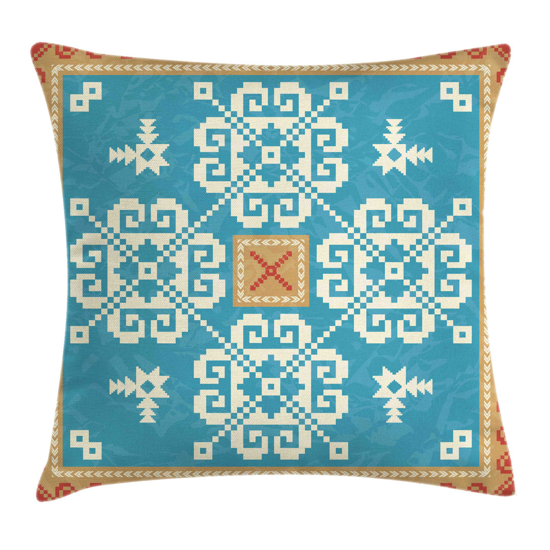 Kissenbezug, Nordic-Art-Quadrat Ornament, Volk, Sea Blue Sand Braun