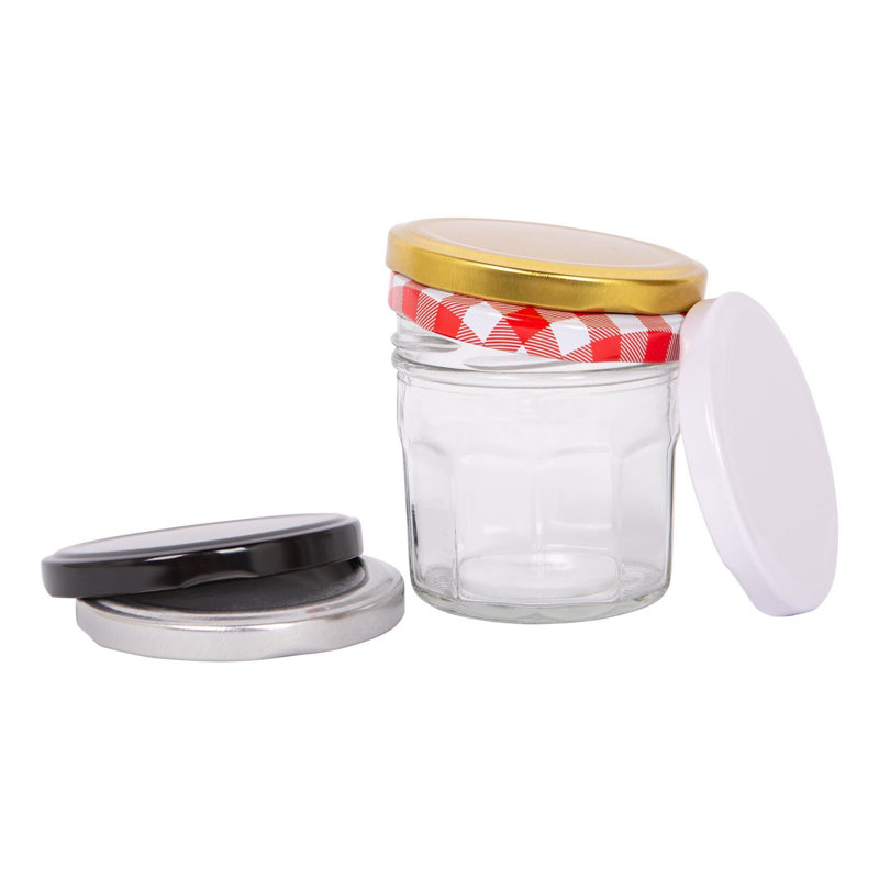 Argon Tableware Glass Jam Jars with Lids, Black, 130ml