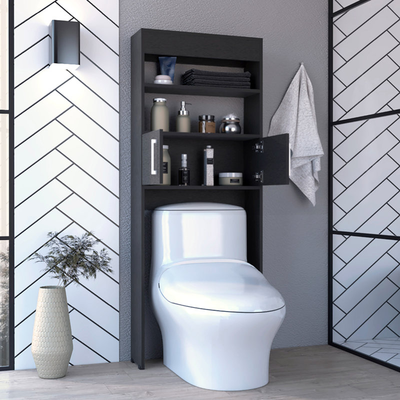 Armoire au-dessus de la toilette 63H ", deux tablettes, double porte, noir, Noir
