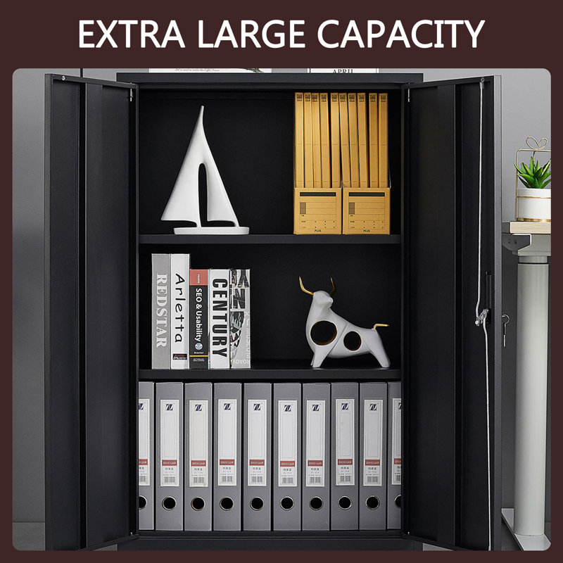 25.6'' Wide 2 - Shelf Storage Cabinet, Black