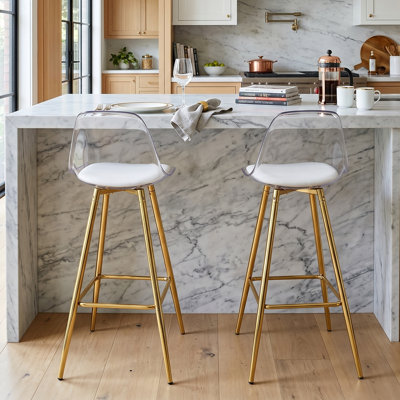 Modern Clear Back Bar Stools Set Of 2 With Faux Leather Cushioned Seat,Kitchen Island Dining Bar Chairs