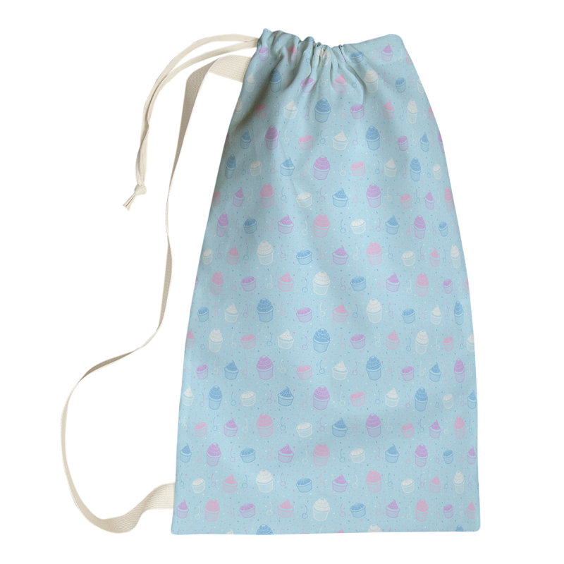Sac à linge pastel petits gâteaux, Grand (H 76,5 po x l 29,5 po x P 1,5 po), Bleu / rose / blanc