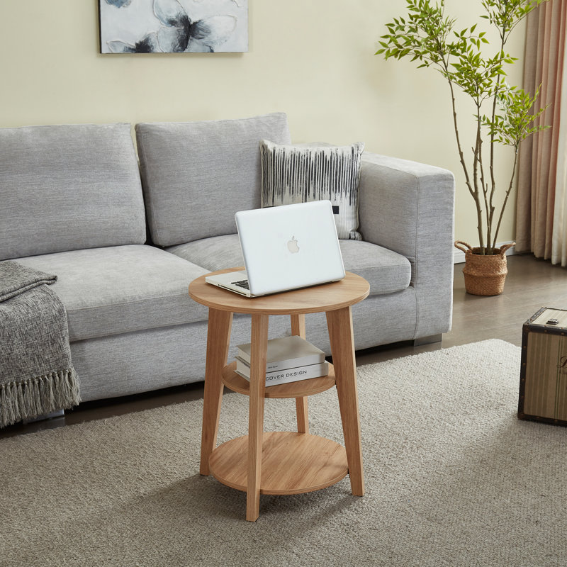 Table de bout ronde, table d'appoint à 3 niveaux avec tablette de rangement, table de chevet en bois pour le salon, la chambre à coucher